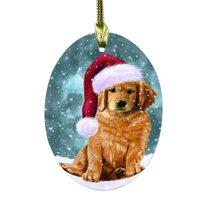 Let it Snow Christmas Holiday Golden Retriever Dog Oval Glass Christmas Ornament OGOR48603