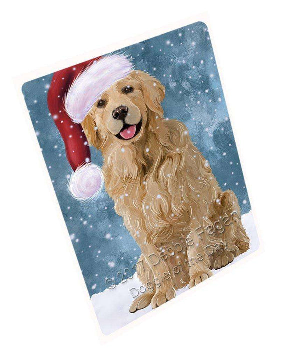 Let it Snow Christmas Holiday Golden Retriever Dog Wearing Santa Hat Art Portrait Print Woven Throw Sherpa Plush Fleece Blanket D035
