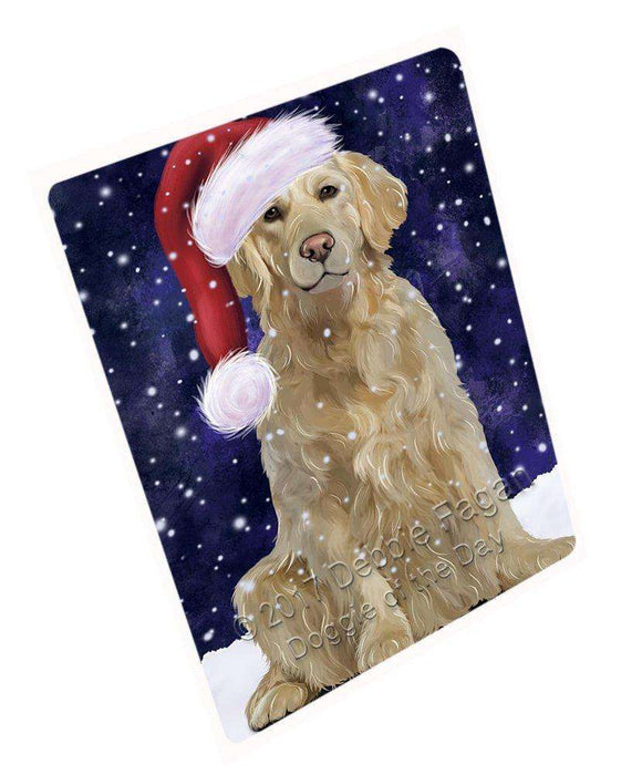 Let it Snow Christmas Holiday Golden Retriever Dog Wearing Santa Hat Art Portrait Print Woven Throw Sherpa Plush Fleece Blanket D036