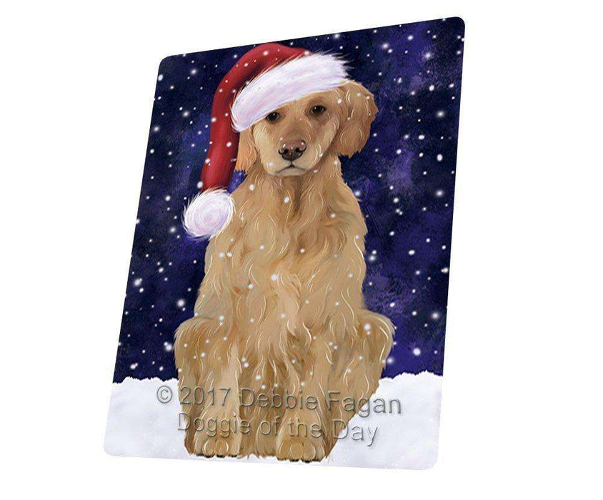 Let it Snow Christmas Holiday Golden Retriever Dog Wearing Santa Hat Art Portrait Print Woven Throw Sherpa Plush Fleece Blanket D233