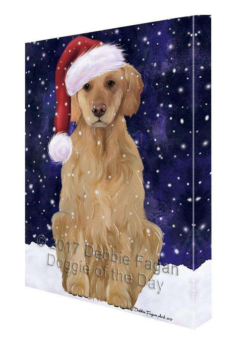 Let it Snow Christmas Holiday Golden Retriever Dog Wearing Santa Hat Canvas Wall Art D233