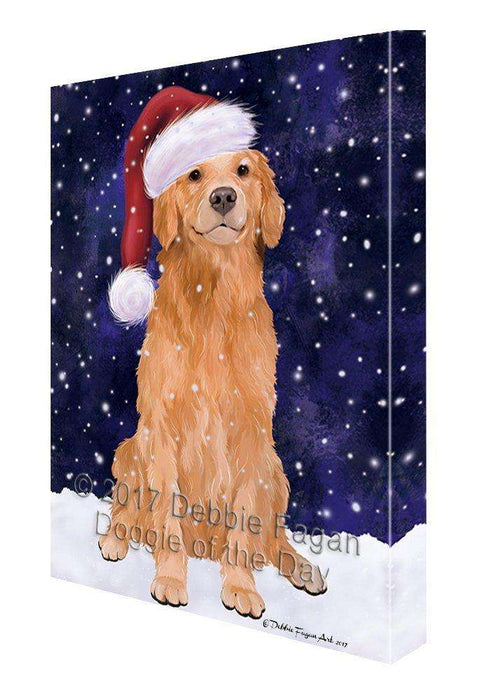 Let it Snow Christmas Holiday Golden Retriever Dog Wearing Santa Hat Canvas Wall Art
