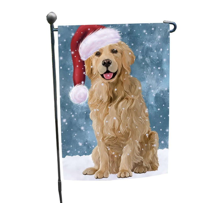 Let it Snow Christmas Holiday Golden Retriever Dog Wearing Santa Hat Garden Flag FLG034