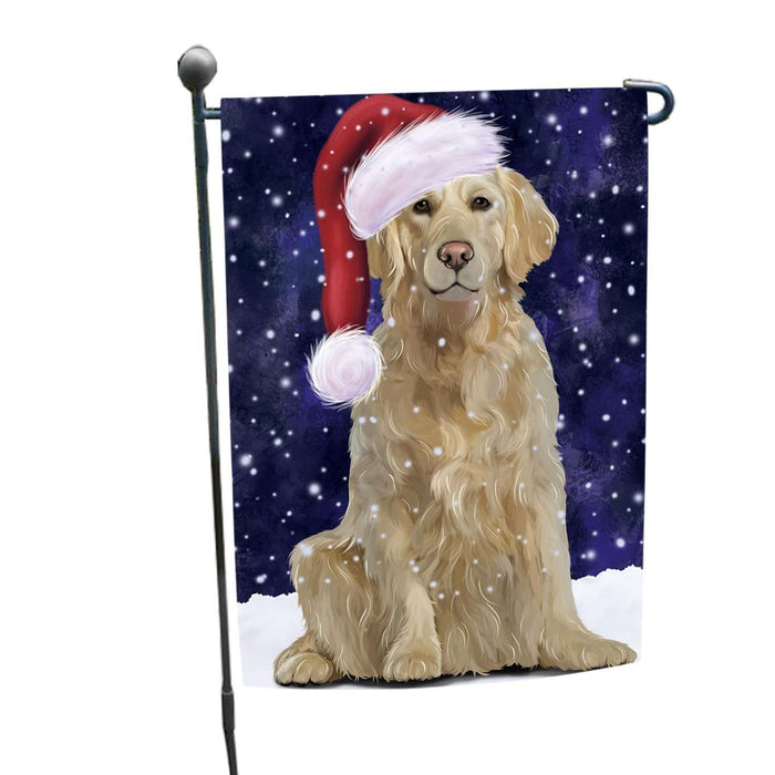 Let it Snow Christmas Holiday Golden Retriever Dog Wearing Santa Hat Garden Flag FLG035