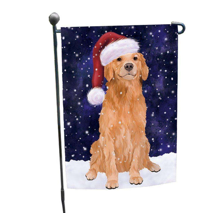 Let it Snow Christmas Holiday Golden Retriever Dog Wearing Santa Hat Garden Flag