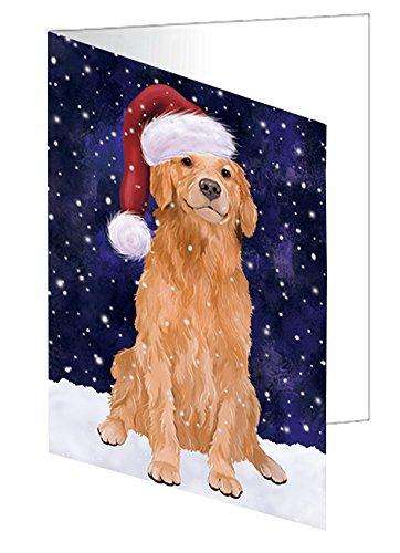 Let it Snow Christmas Holiday Golden Retriever Dog Wearing Santa Hat Handmade Artwork Assorted Pets Greeting Cards and Note Cards with Envelopes for All Occasions and Holiday Seasons D315