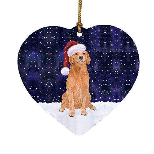 Let it Snow Christmas Holiday Golden Retriever Dog Wearing Santa Hat Heart Ornament D209