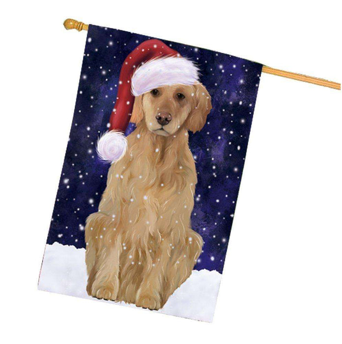 Let it Snow Christmas Holiday Golden Retriever Dog Wearing Santa Hat House Flag