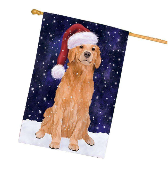 Let it Snow Christmas Holiday Golden Retriever Dog Wearing Santa Hat House Flag