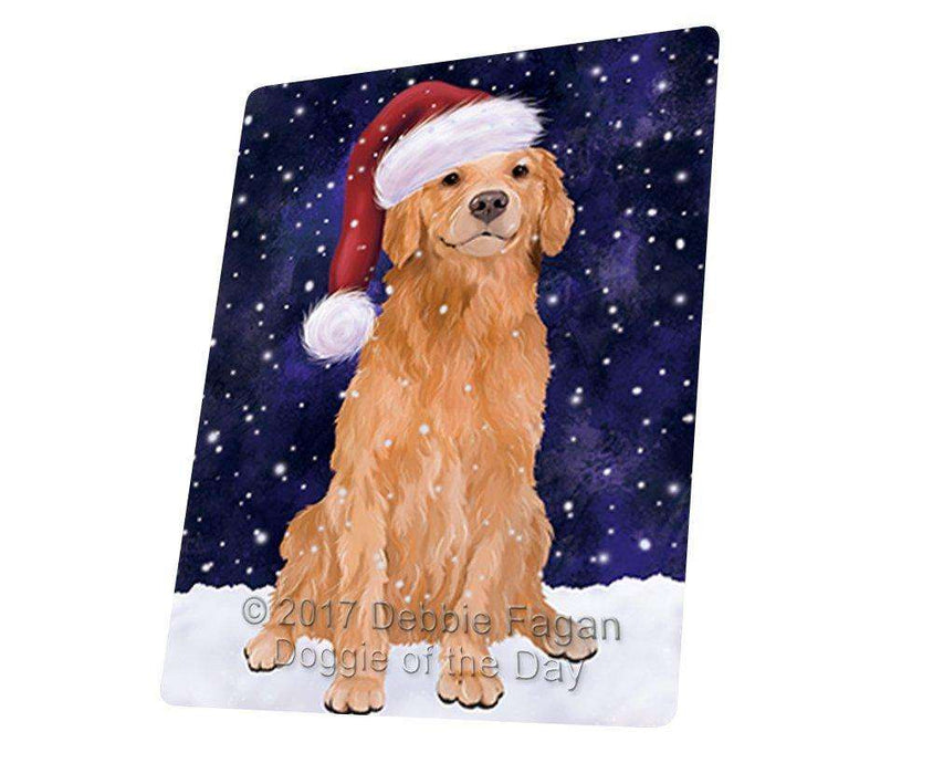 Let it Snow Christmas Holiday Golden Retriever Dog Wearing Santa Hat Tempered Cutting Board (Large)