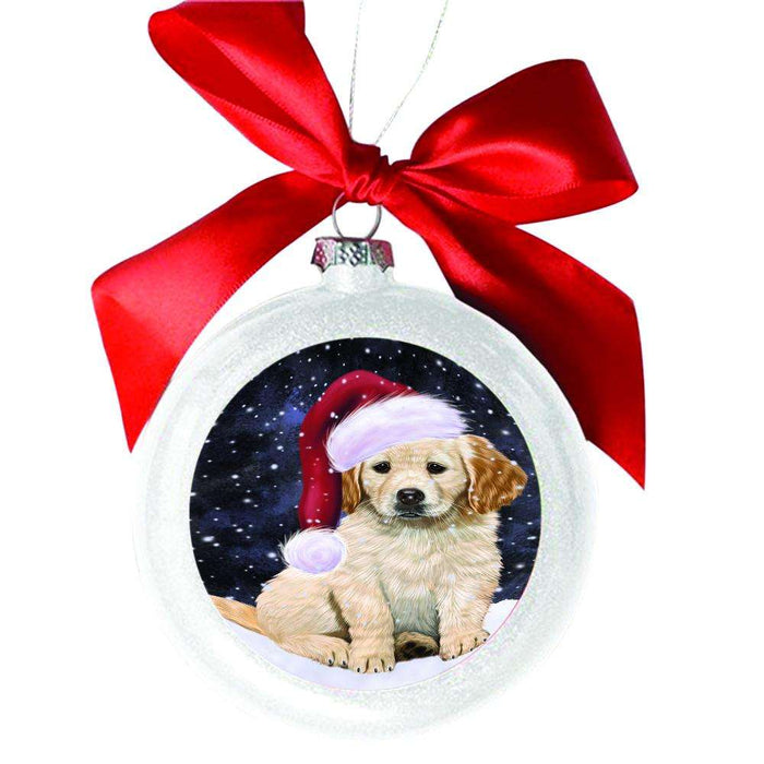 Let it Snow Christmas Holiday Golden Retriever Dog White Round Ball Christmas Ornament WBSOR48601