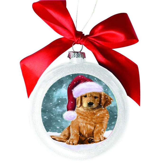 Let it Snow Christmas Holiday Golden Retriever Dog White Round Ball Christmas Ornament WBSOR48603
