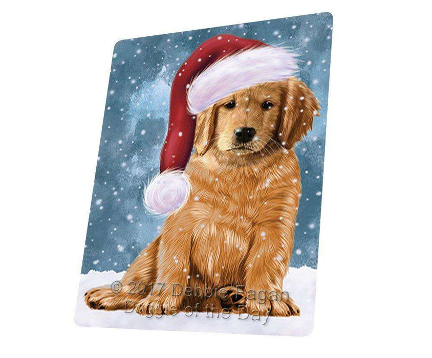 Let it Snow Christmas Holiday Golden Retrievers Dog Wearing Santa Hat Art Portrait Print Woven Throw Sherpa Plush Fleece Blanket