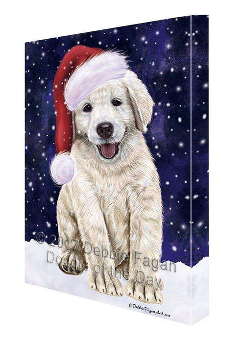 Let it Snow Christmas Holiday Golden Retrievers Dog Wearing Santa Hat Canvas Wall Art