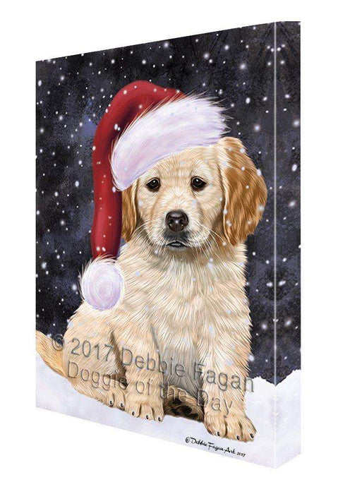 Let it Snow Christmas Holiday Golden Retrievers Dog Wearing Santa Hat Canvas Wall Art