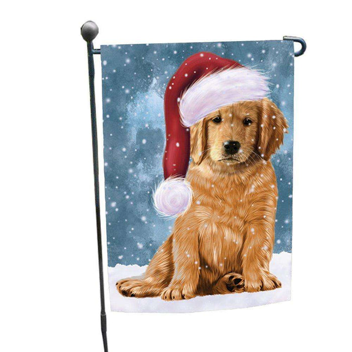 Let it Snow Christmas Holiday Golden Retrievers Dog Wearing Santa Hat Garden Flag