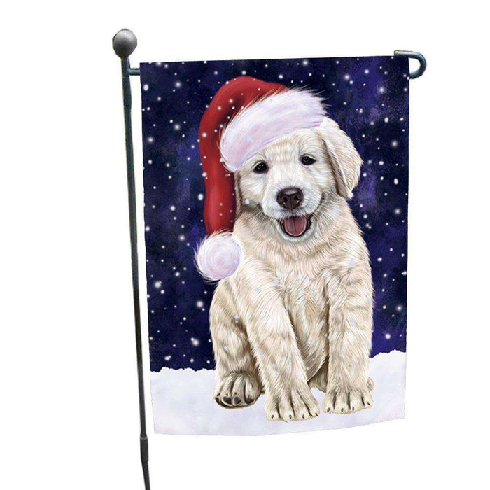 Let it Snow Christmas Holiday Golden Retrievers Dog Wearing Santa Hat Garden Flag