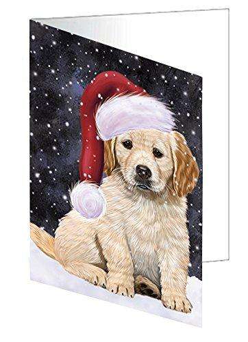 Let it Snow Christmas Holiday Golden Retrievers Dog Wearing Santa Hat Handmade Artwork Assorted Pets Greeting Cards and Note Cards with Envelopes for All Occasions and Holiday Seasons