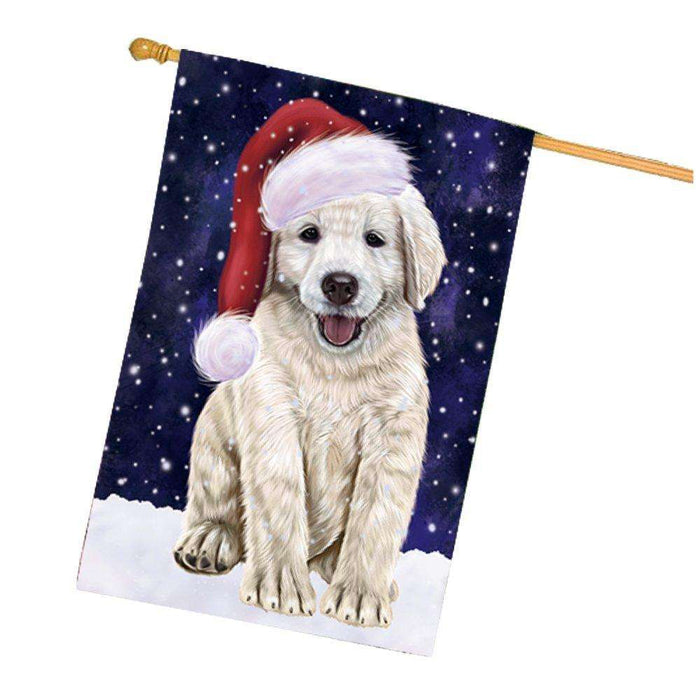 Let it Snow Christmas Holiday Golden Retrievers Dog Wearing Santa Hat House Flag