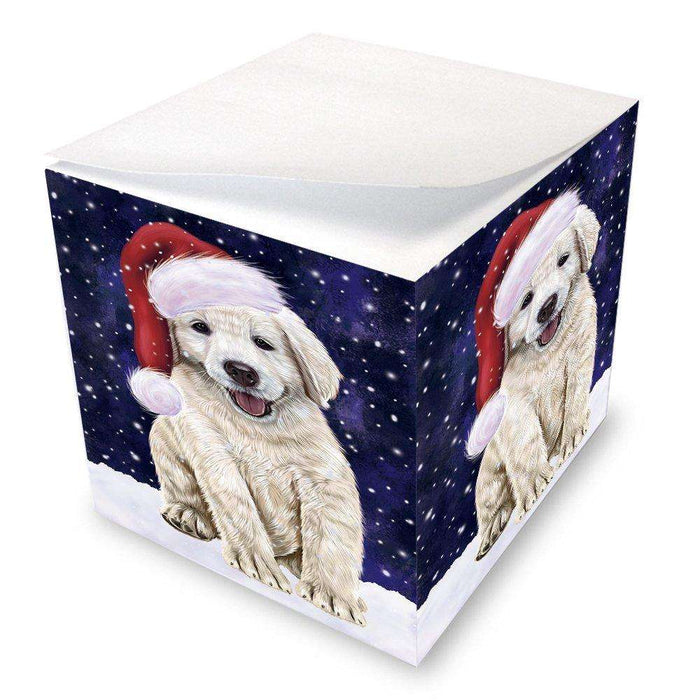 Let it Snow Christmas Holiday Golden Retrievers Dog Wearing Santa Hat Note Cube D321
