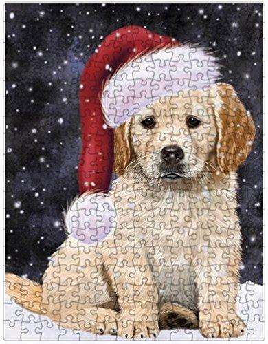 Let it Snow Christmas Holiday Golden Retrievers Dog Wearing Santa Hat Puzzle with Photo Tin D378