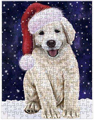 Let it Snow Christmas Holiday Golden Retrievers Dog Wearing Santa Hat Puzzle with Photo Tin D379