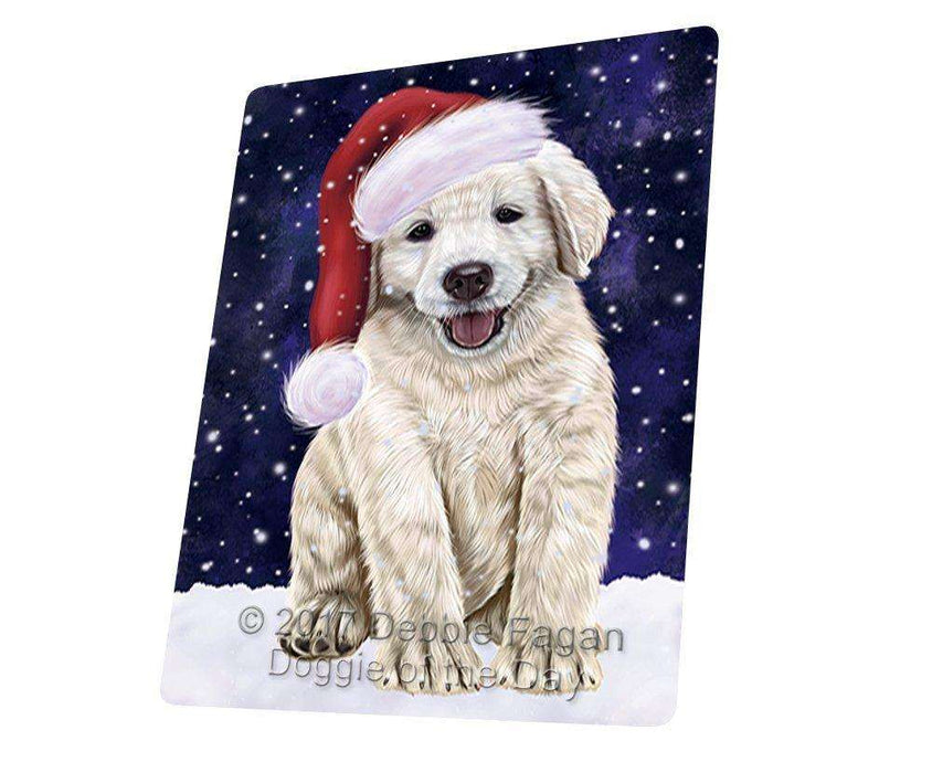 Let it Snow Christmas Holiday Golden Retrievers Dog Wearing Santa Hat Tempered Cutting Board