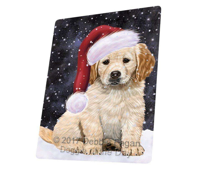 Let it Snow Christmas Holiday Golden Retrievers Dog Wearing Santa Hat Tempered Cutting Board