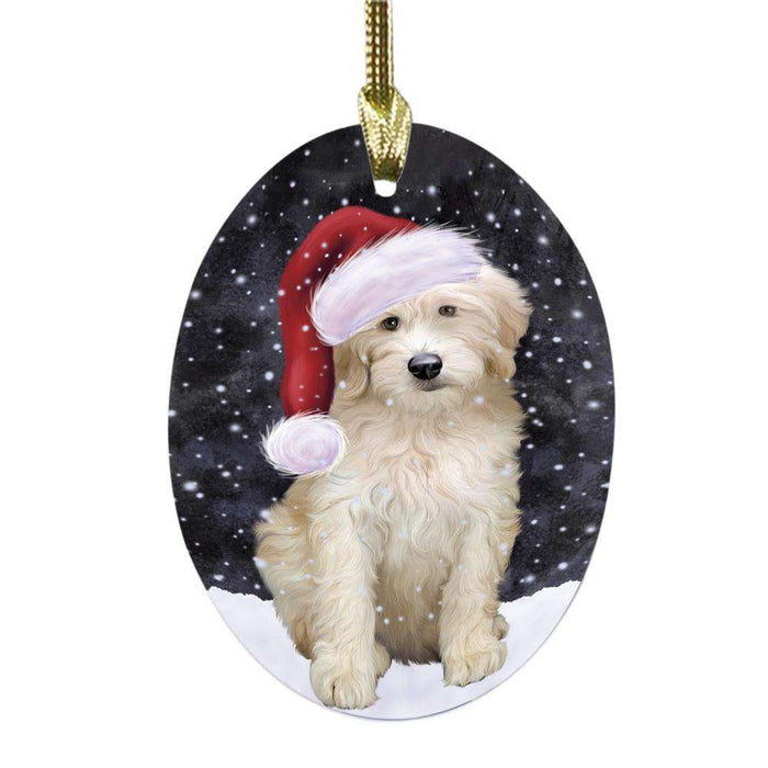 Let it Snow Christmas Holiday Goldendoodle Dog Oval Glass Christmas Ornament OGOR48935