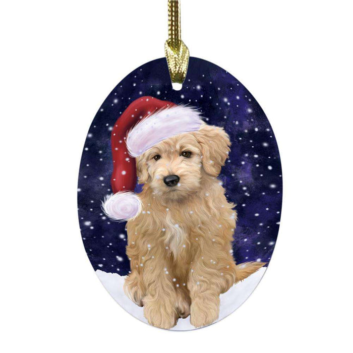 Let it Snow Christmas Holiday Goldendoodle Dog Oval Glass Christmas Ornament OGOR48936