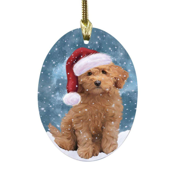 Let it Snow Christmas Holiday Goldendoodle Dog Oval Glass Christmas Ornament OGOR48937