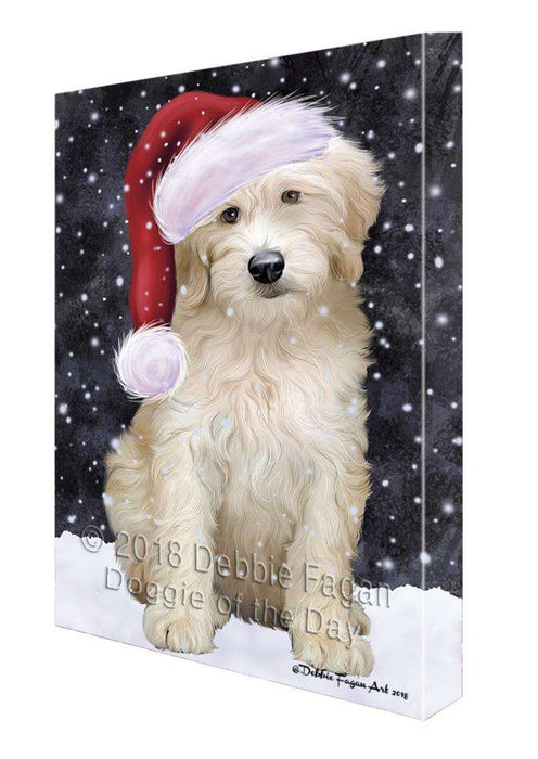 Let it Snow Christmas Holiday Goldendoodle Dog Wearing Santa Hat Canvas Print Wall Art Décor CVS106496