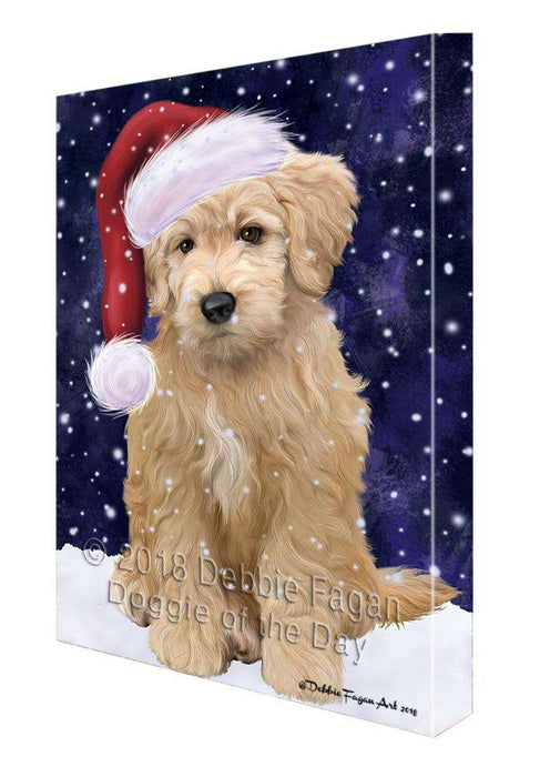 Let it Snow Christmas Holiday Goldendoodle Dog Wearing Santa Hat Canvas Print Wall Art Décor CVS106505