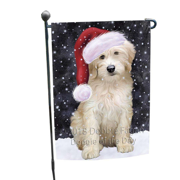 Let it Snow Christmas Holiday Goldendoodle Dog Wearing Santa Hat Garden Flag GFLG54356