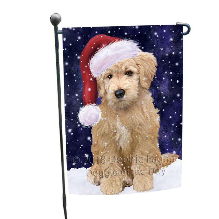 Let it Snow Christmas Holiday Goldendoodle Dog Wearing Santa Hat Garden Flag GFLG54357