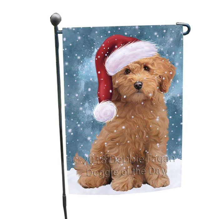 Let it Snow Christmas Holiday Goldendoodle Dog Wearing Santa Hat Garden Flag GFLG54358