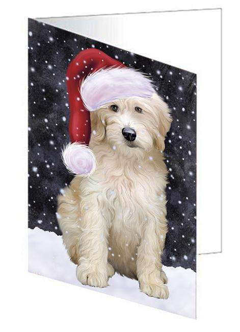 Let it Snow Christmas Holiday Goldendoodle Dog Wearing Santa Hat Handmade Artwork Assorted Pets Greeting Cards and Note Cards with Envelopes for All Occasions and Holiday Seasons GCD66911