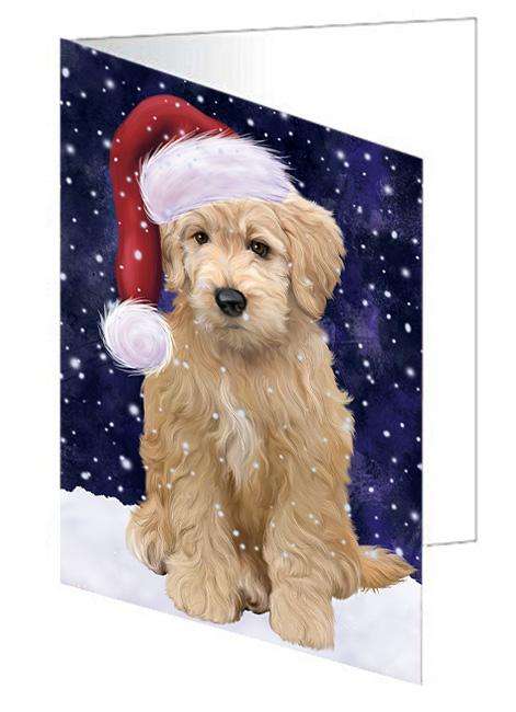 Let it Snow Christmas Holiday Goldendoodle Dog Wearing Santa Hat Handmade Artwork Assorted Pets Greeting Cards and Note Cards with Envelopes for All Occasions and Holiday Seasons GCD66914