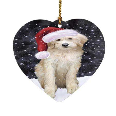 Let it Snow Christmas Holiday Goldendoodle Dog Wearing Santa Hat Heart Christmas Ornament HPOR54294