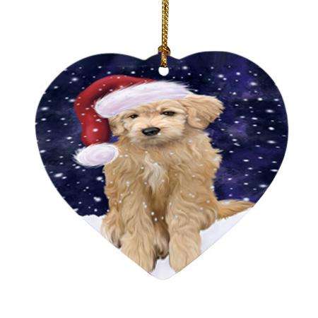 Let it Snow Christmas Holiday Goldendoodle Dog Wearing Santa Hat Heart Christmas Ornament HPOR54295