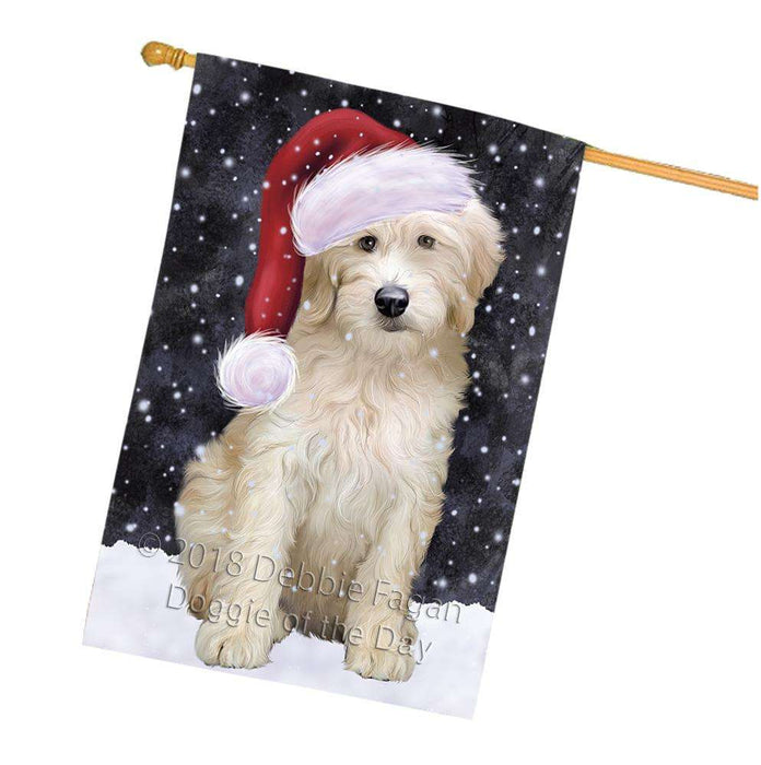 Let it Snow Christmas Holiday Goldendoodle Dog Wearing Santa Hat House Flag FLG54492