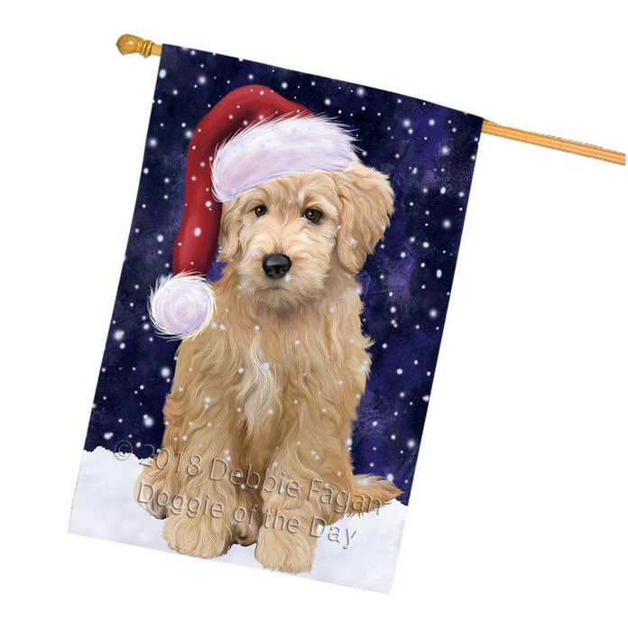 Let it Snow Christmas Holiday Goldendoodle Dog Wearing Santa Hat House Flag FLG54493