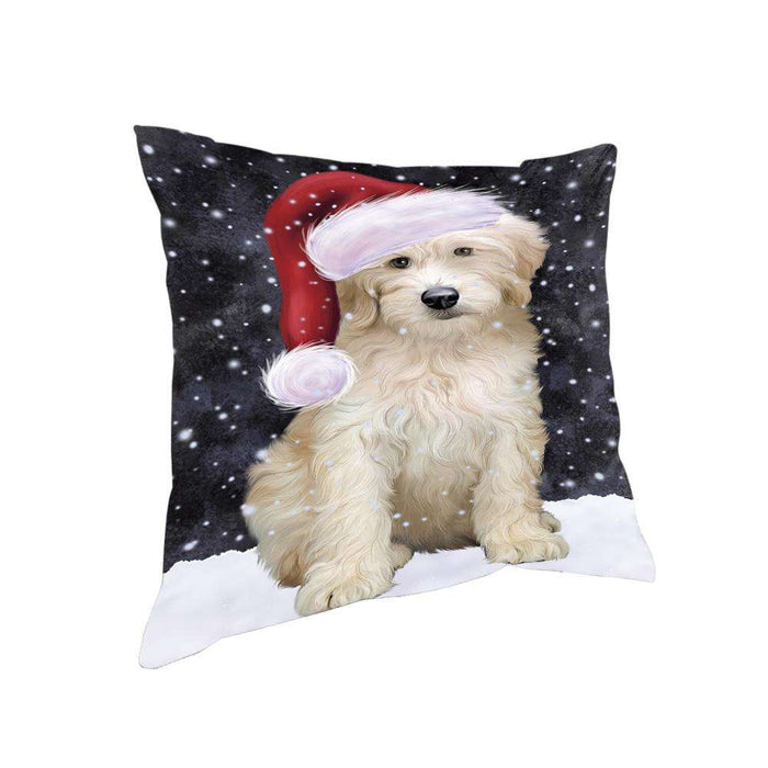 Let it Snow Christmas Holiday Goldendoodle Dog Wearing Santa Hat Pillow PIL73800