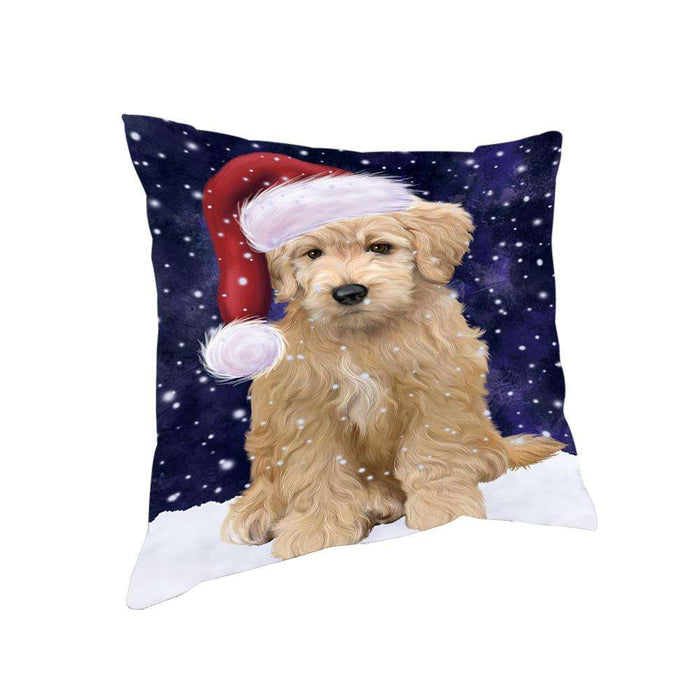 Let it Snow Christmas Holiday Goldendoodle Dog Wearing Santa Hat Pillow PIL73804