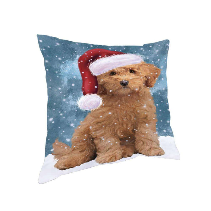 Let it Snow Christmas Holiday Goldendoodle Dog Wearing Santa Hat Pillow PIL73808