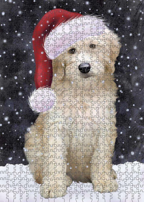 Let it Snow Christmas Holiday Goldendoodle Dog Wearing Santa Hat Puzzle with Photo Tin PUZL84332