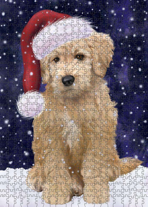 Let it Snow Christmas Holiday Goldendoodle Dog Wearing Santa Hat Puzzle  PUZL84336