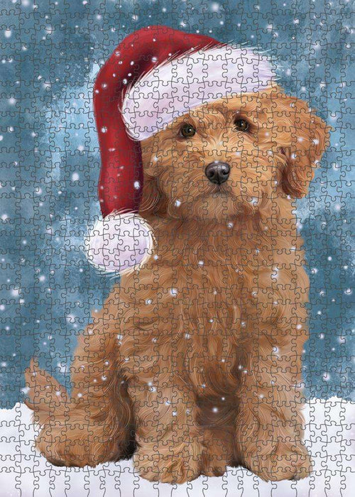 Let it Snow Christmas Holiday Goldendoodle Dog Wearing Santa Hat Puzzle  PUZL84340