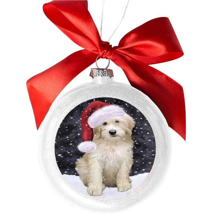 Let it Snow Christmas Holiday Goldendoodle Dog White Round Ball Christmas Ornament WBSOR48935