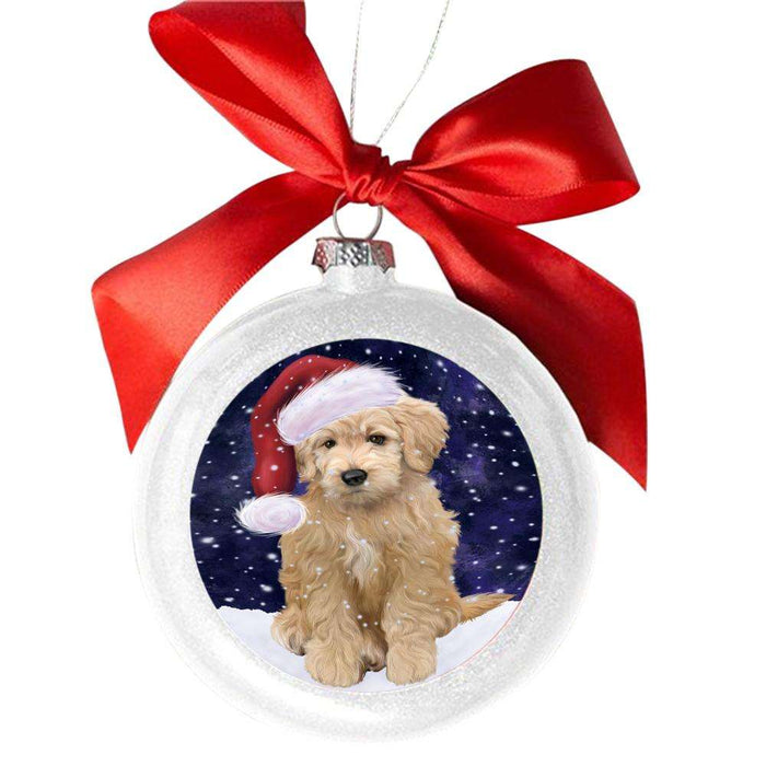 Let it Snow Christmas Holiday Goldendoodle Dog White Round Ball Christmas Ornament WBSOR48936